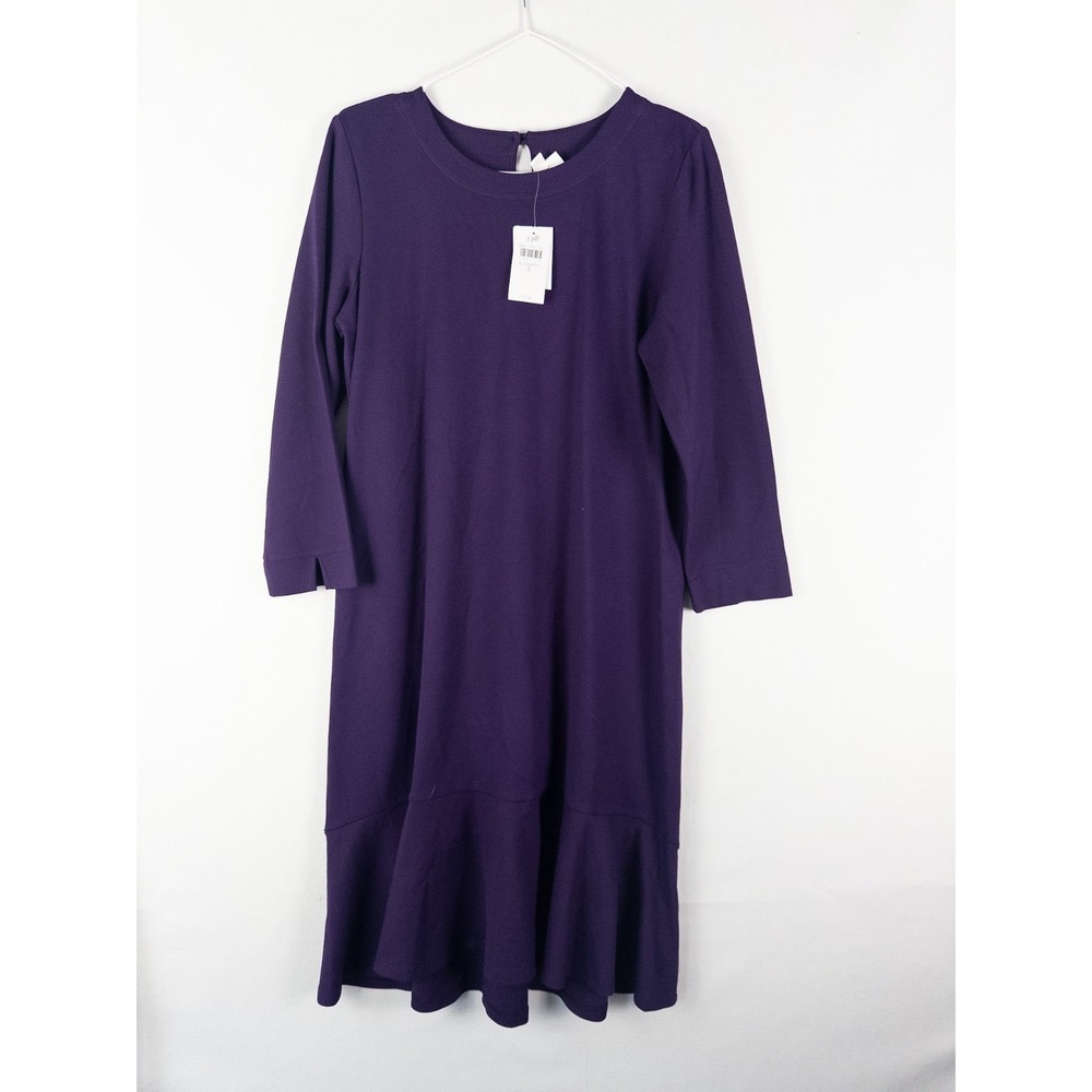 NWT J.Jill Blackberry Purple 3/4 Sleeve Flounce Hem Shift Dress Womens Small